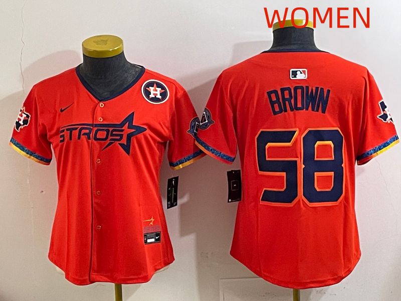 Women Houston Astros #58 Brown Orange Fourth generation Joint Name 2025 Nike MLB Jersey style 6
